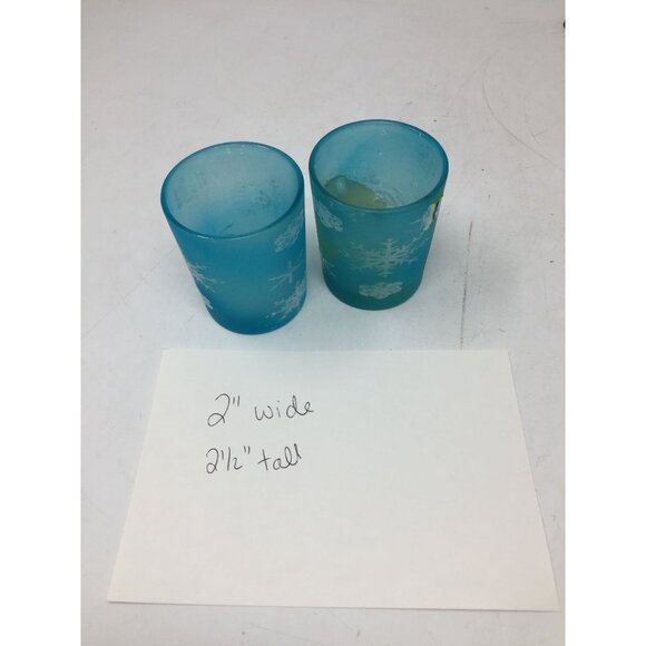 Two Small Blue Tea Light Candle Holders with Snowflake Print on them - Picture 6 of 6